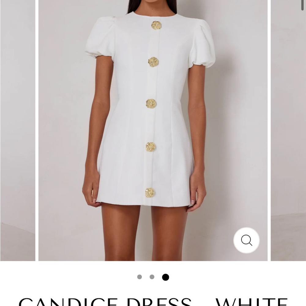 Elle White Mini Dress with Gold Buttons